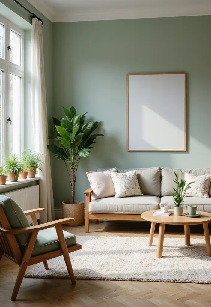 30 Green Living Room Color Schemes Loved by Designers - 1. Soft Sage Serenity