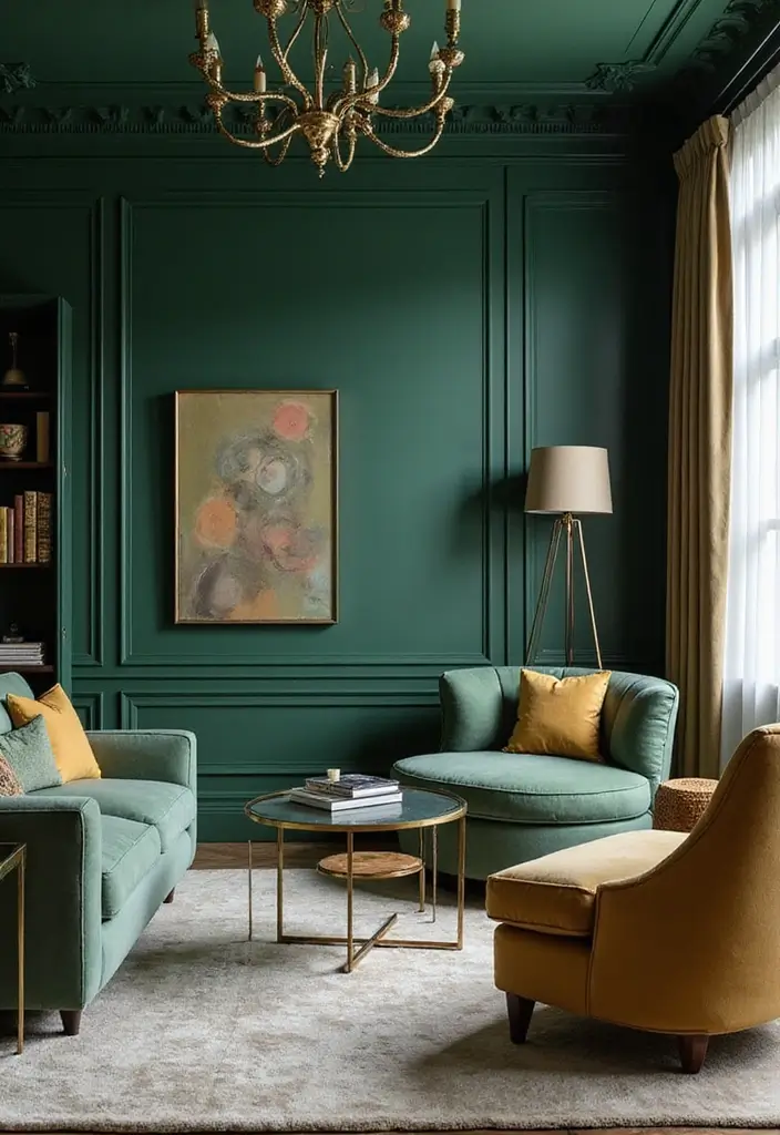 30 Green Living Room Color Schemes Loved by Designers - 18. Elegant Jade Green