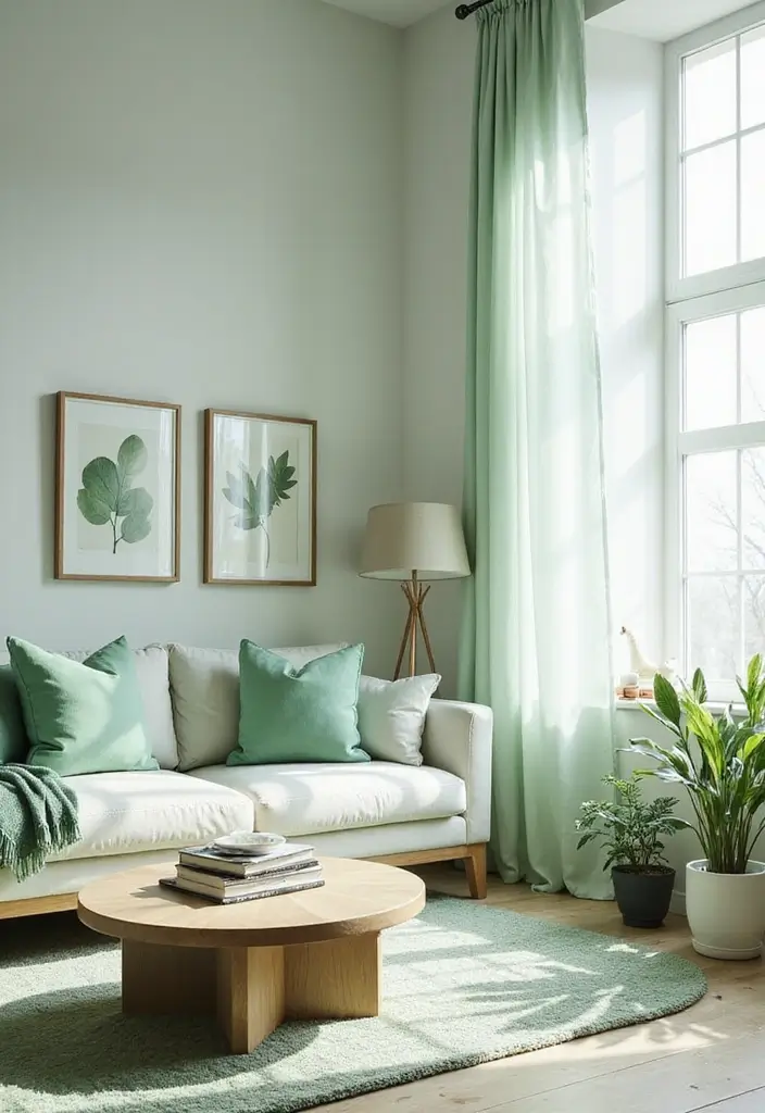 30 Green Living Room Color Schemes Loved by Designers - 20. Calm Cloud Green
