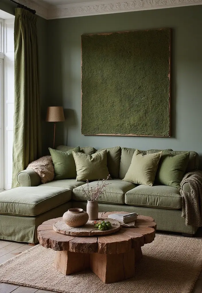 30 Green Living Room Color Schemes Loved by Designers - 22. Textured Moss Green