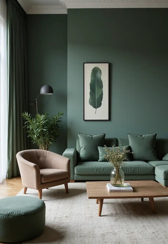 30 Green Living Room Color Schemes Loved by Designers - 23. Refined Ash Green