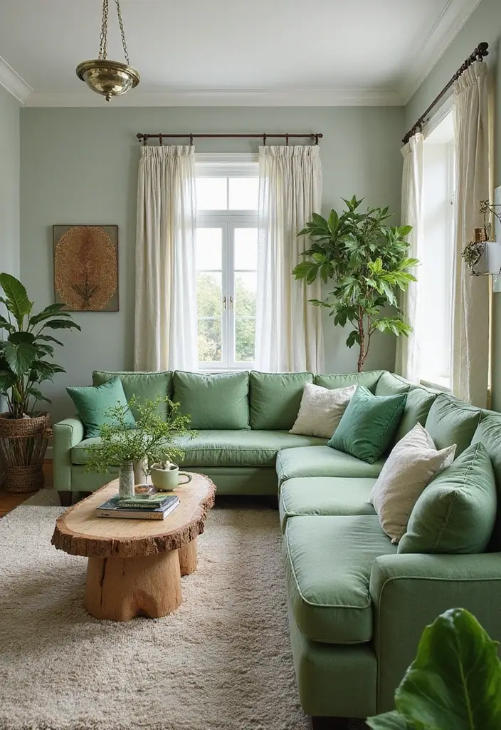 30 Green Living Room Color Schemes Loved by Designers - 24. Harmonious Fern Green