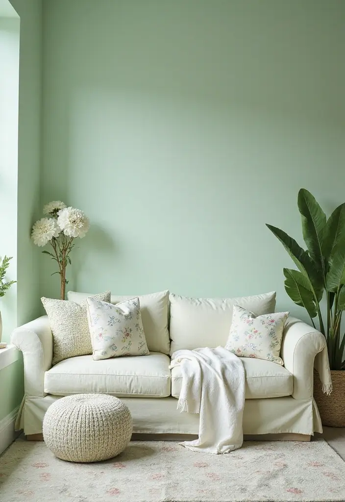 30 Green Living Room Color Schemes Loved by Designers - 26. Pastel Green Dream