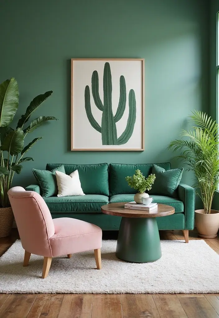 30 Green Living Room Color Schemes Loved by Designers - 29. Bold Cactus Green
