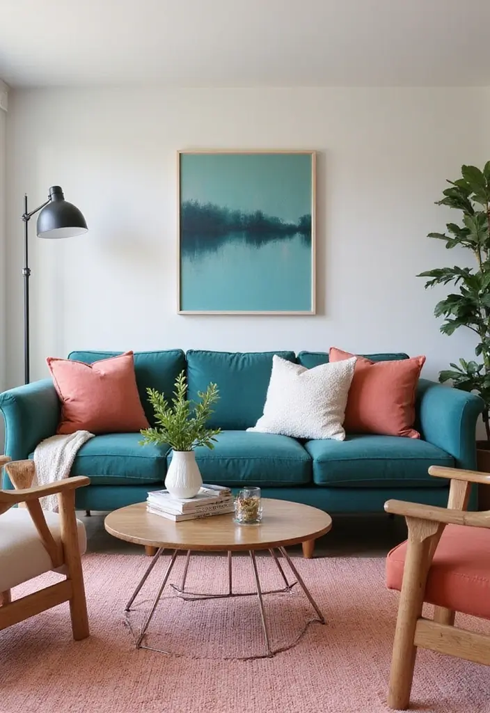 30 Green Living Room Color Schemes Loved by Designers - 9. Muted Teal Bliss