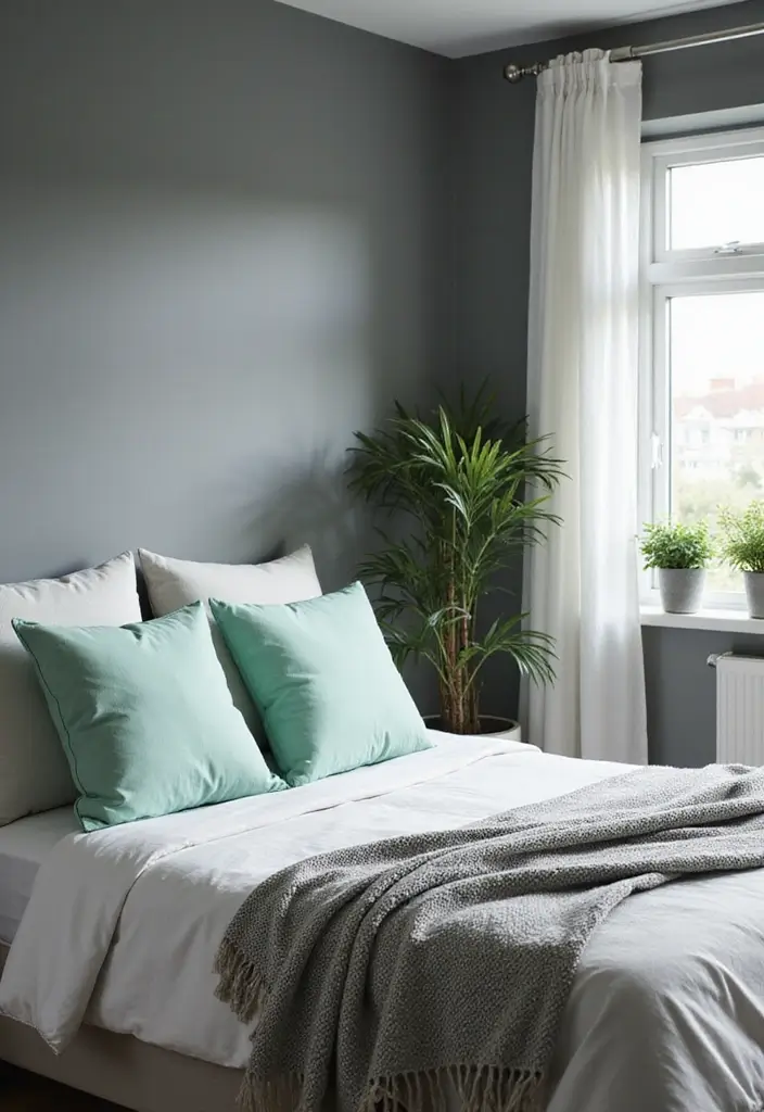 30 Grey Bedroom Ideas with Pop of Color for Modern Homes 11 30 Grey Bedroom Ideas with Pop of Color for Modern Homes - 11. Fresh Mint Green