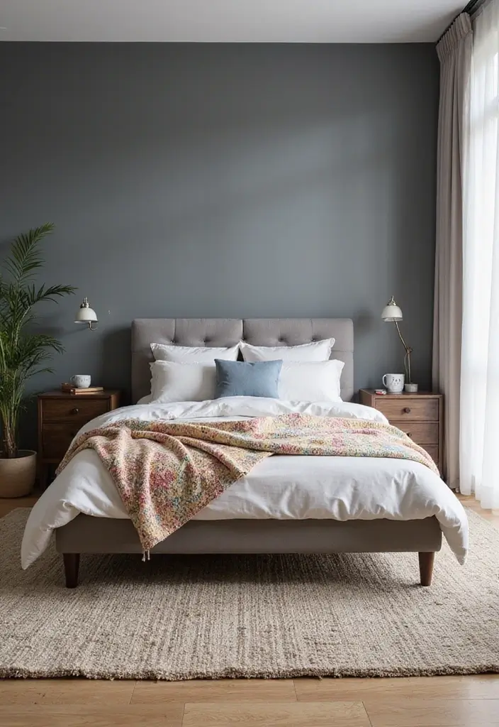30 Grey Bedroom Ideas with Pop of Color for Modern Homes 15 30 Grey Bedroom Ideas with Pop of Color for Modern Homes - 15. Layered Rugs