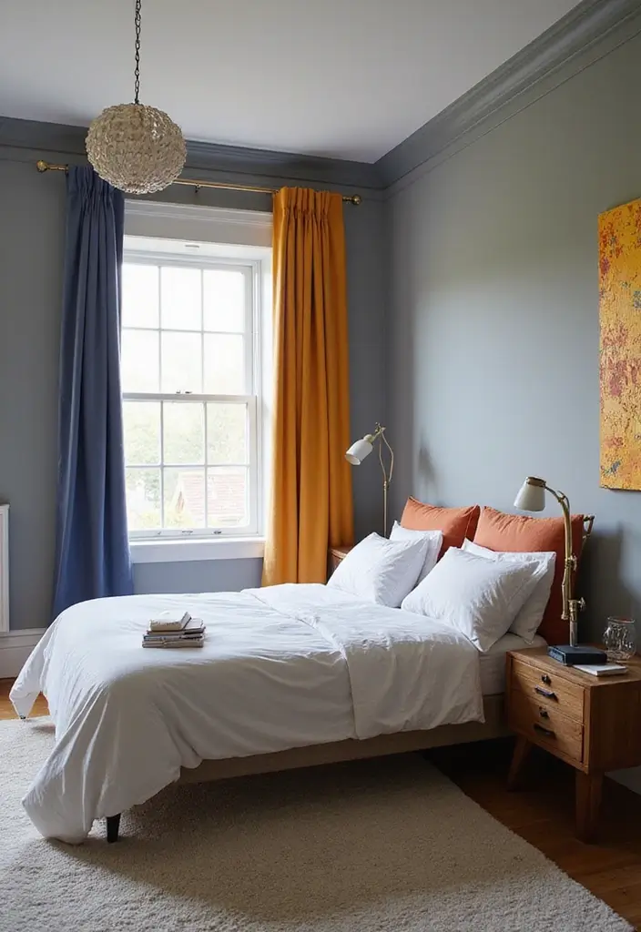 30 Grey Bedroom Ideas with Pop of Color for Modern Homes 16 30 Grey Bedroom Ideas with Pop of Color for Modern Homes - 16. Window Treatment Wonders