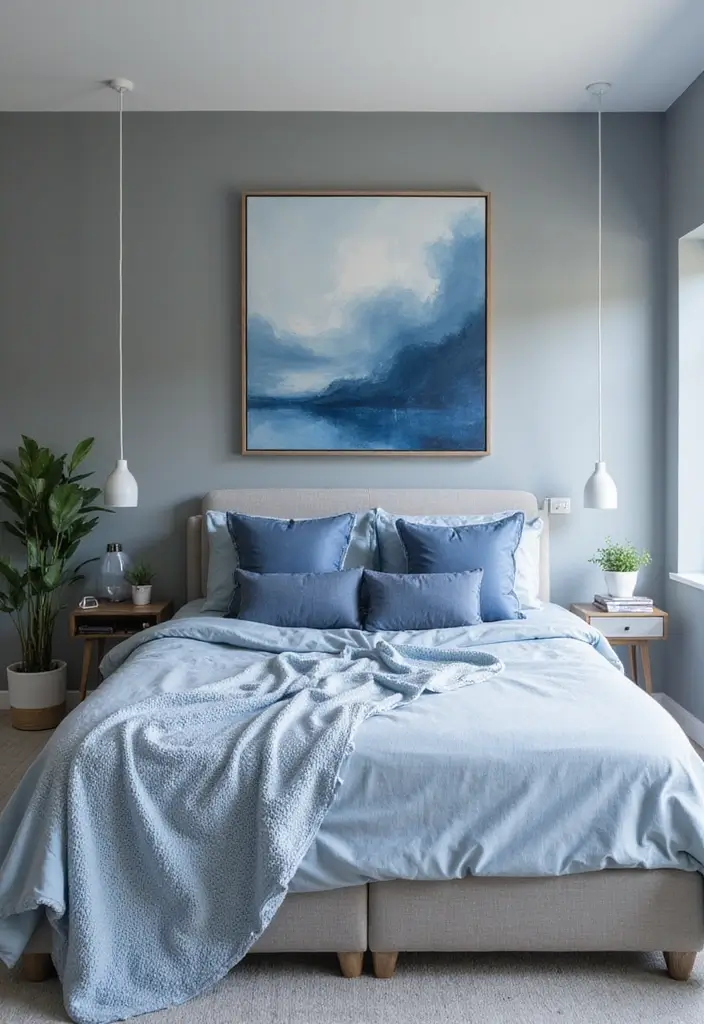 30 Grey Bedroom Ideas with Pop of Color for Modern Homes 2 30 Grey Bedroom Ideas with Pop of Color for Modern Homes - 2. Calming Blue Hues
