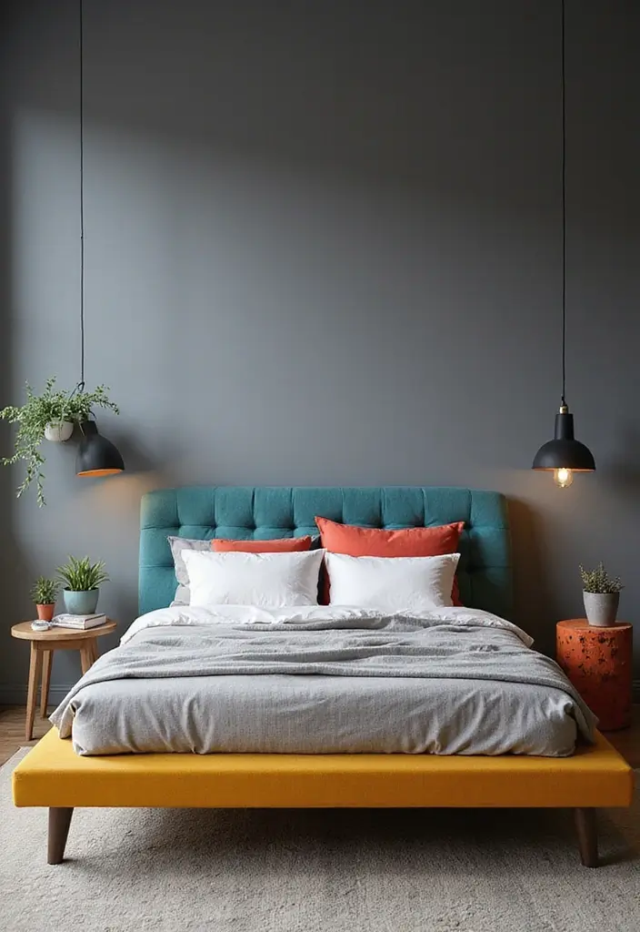30 Grey Bedroom Ideas with Pop of Color for Modern Homes 20 30 Grey Bedroom Ideas with Pop of Color for Modern Homes - 20. Colorful Bed Frames