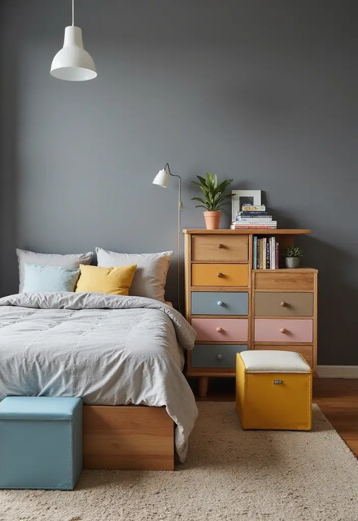 30 Grey Bedroom Ideas with Pop of Color for Modern Homes 21 30 Grey Bedroom Ideas with Pop of Color for Modern Homes - 21. Multifunctional Furniture