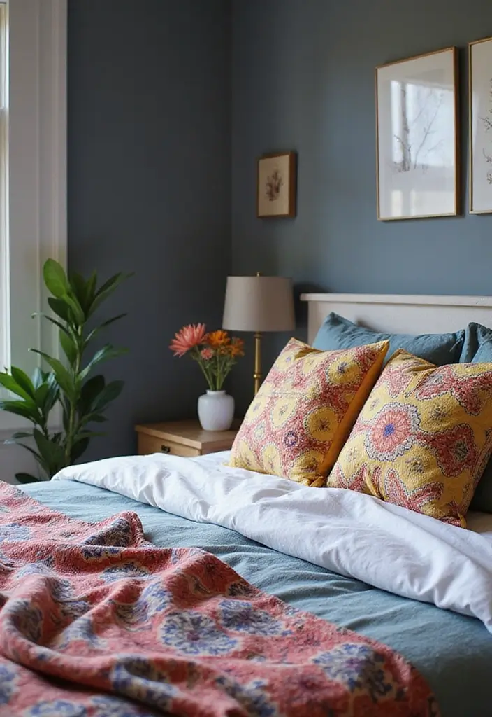 30 Grey Bedroom Ideas with Pop of Color for Modern Homes 22 30 Grey Bedroom Ideas with Pop of Color for Modern Homes - 22. Bold Pillows