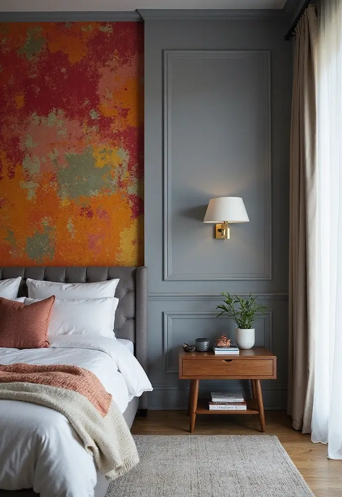 30 Grey Bedroom Ideas with Pop of Color for Modern Homes 23 30 Grey Bedroom Ideas with Pop of Color for Modern Homes - 23. Textured Wallpaper