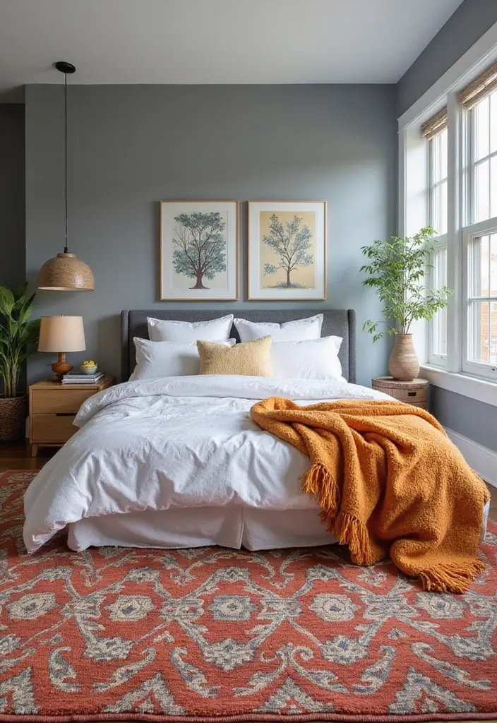 30 Grey Bedroom Ideas with Pop of Color for Modern Homes 24 30 Grey Bedroom Ideas with Pop of Color for Modern Homes - 24. Bright Area Rugs