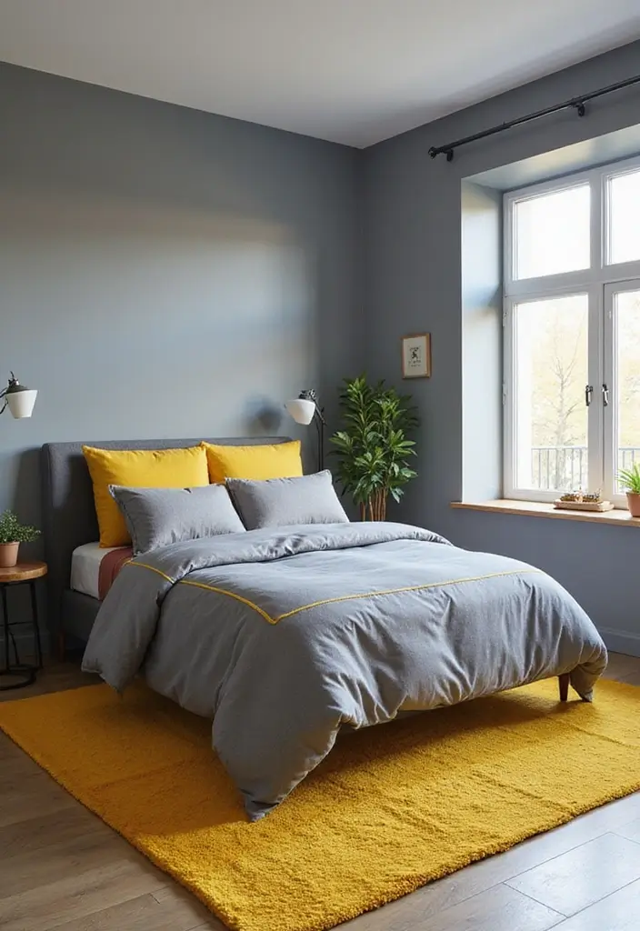 30 Grey Bedroom Ideas with Pop of Color for Modern Homes 3 30 Grey Bedroom Ideas with Pop of Color for Modern Homes - 3. Vibrant Yellow Touches