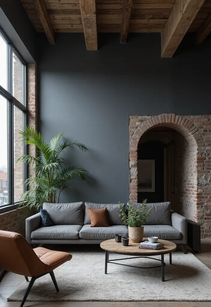30 Grey Paint Living Room Ideas That Feel Modern & Warm - 11. Mysterious Dark Grey with Industrial Touches