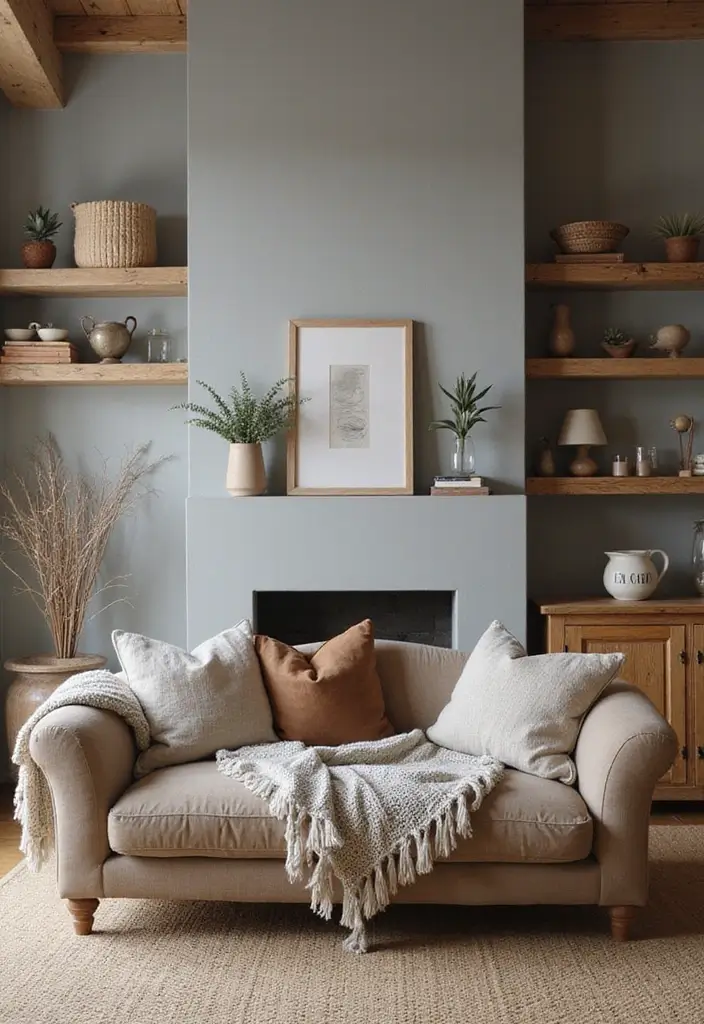 30 Grey Paint Living Room Ideas That Feel Modern & Warm - 14. Grey with Rustic Charm