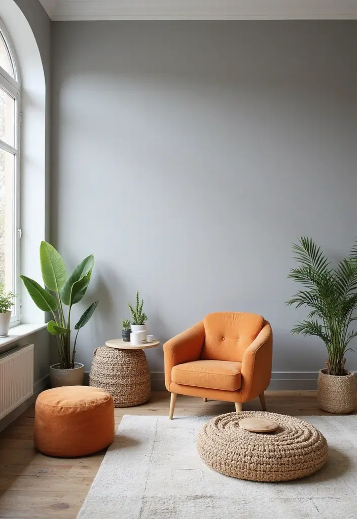 30 Grey Paint Living Room Ideas That Feel Modern & Warm - 16. Bright Grey with Playful Decor