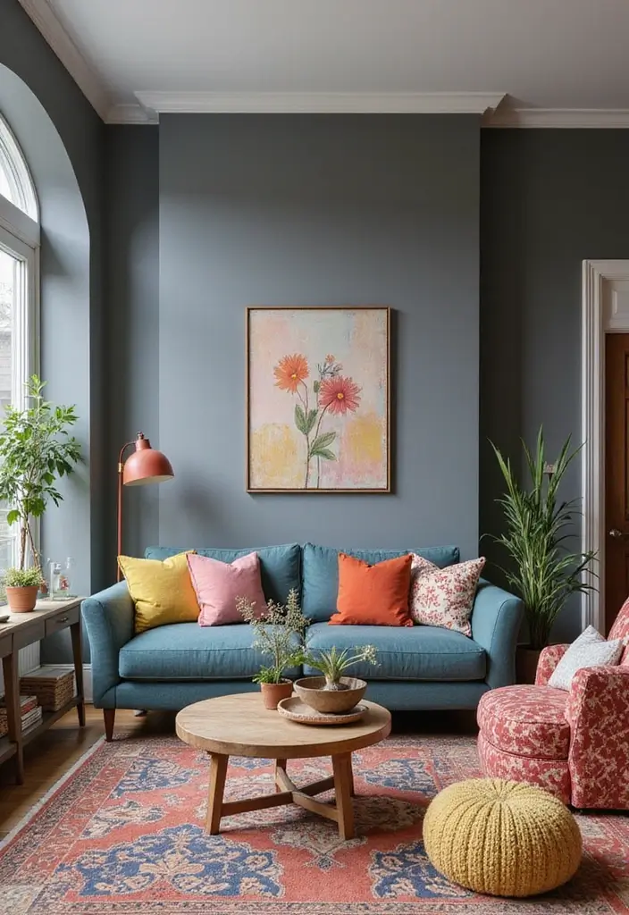 30 Grey Paint Living Room Ideas That Feel Modern & Warm - 18. Grey with Eclectic Style