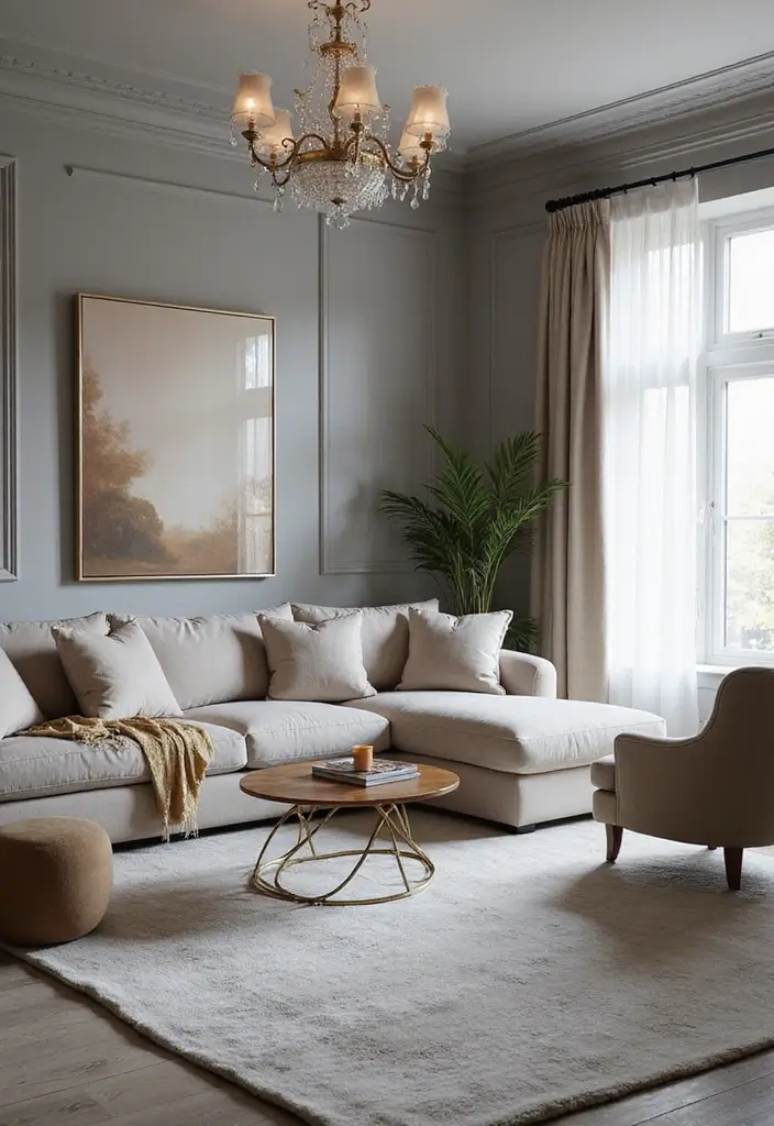 30 Grey Paint Living Room Ideas That Feel Modern & Warm - 19. Grey with a Touch of Glam