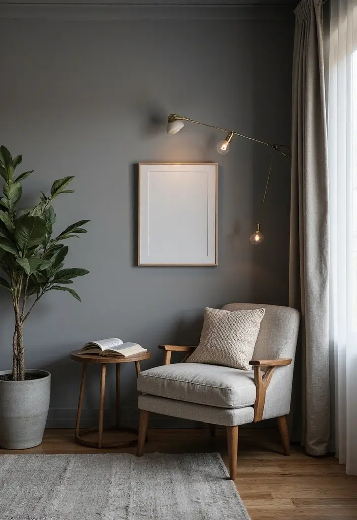 30 Grey Paint Living Room Ideas That Feel Modern & Warm - 22. Grey with a Cozy Reading Nook