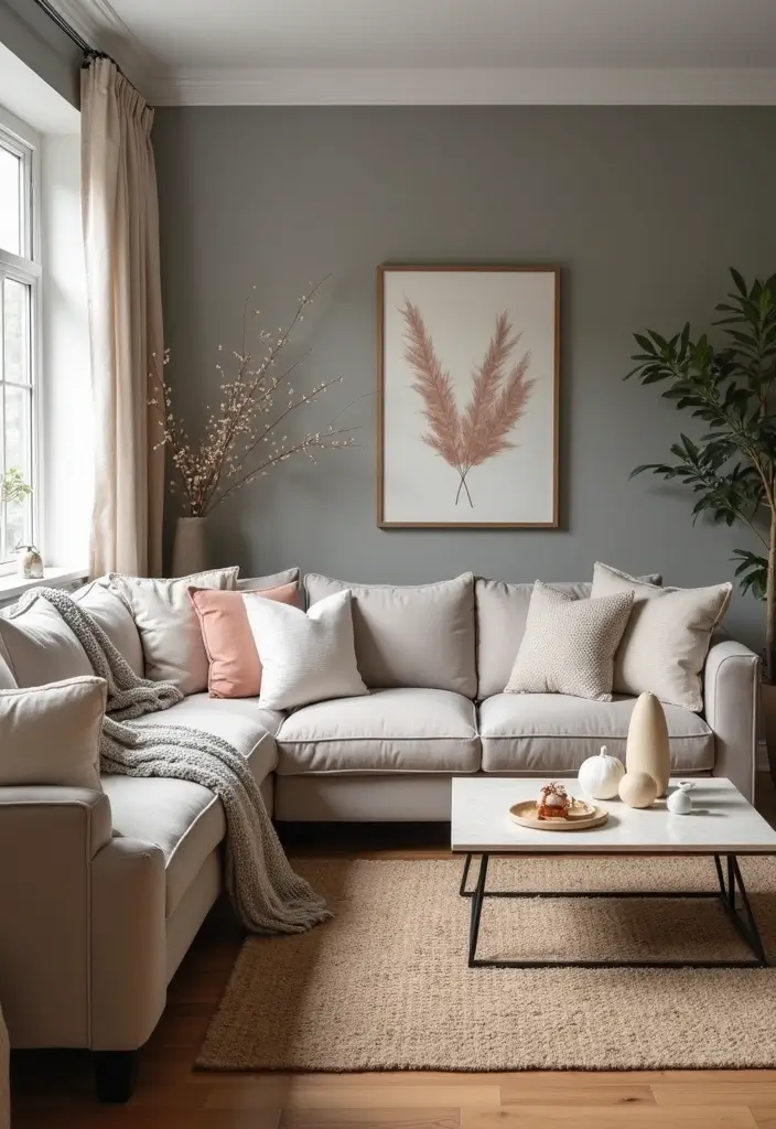 30 Grey Paint Living Room Ideas That Feel Modern & Warm - 30. Grey with Seasonal Decor