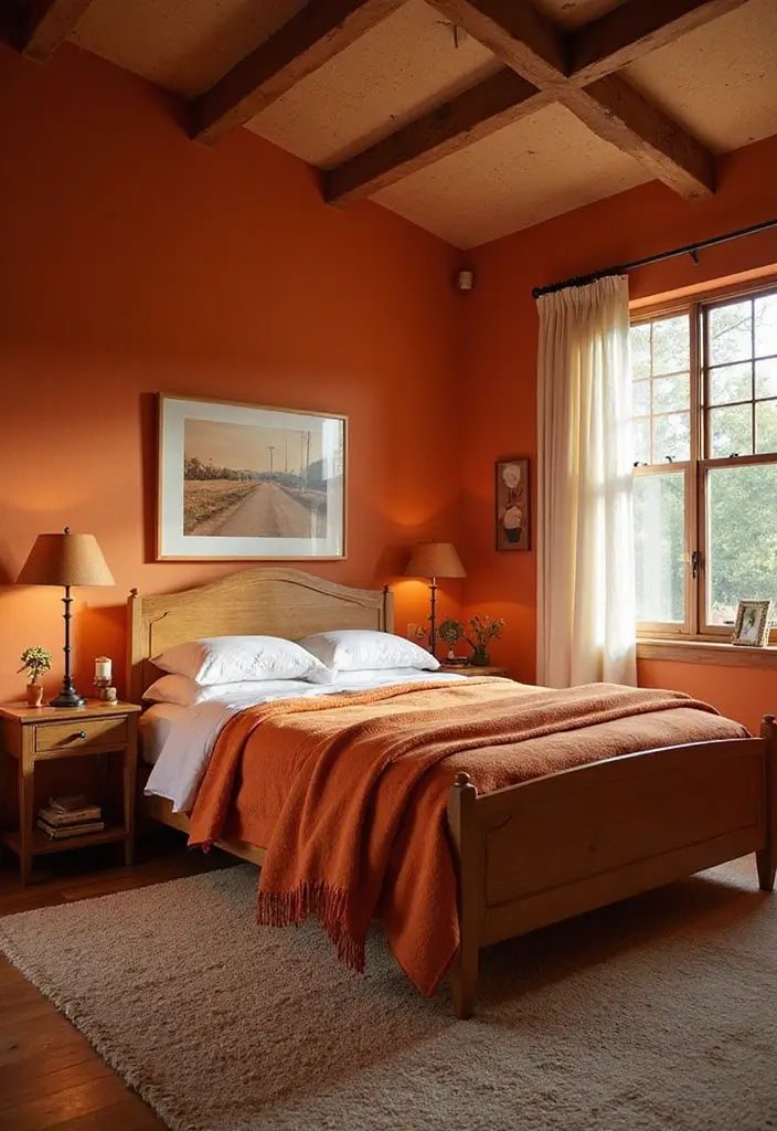 30 Guest Bedroom Paint Colors That Feel Cozy & Welcoming - 20. Rustic Orange