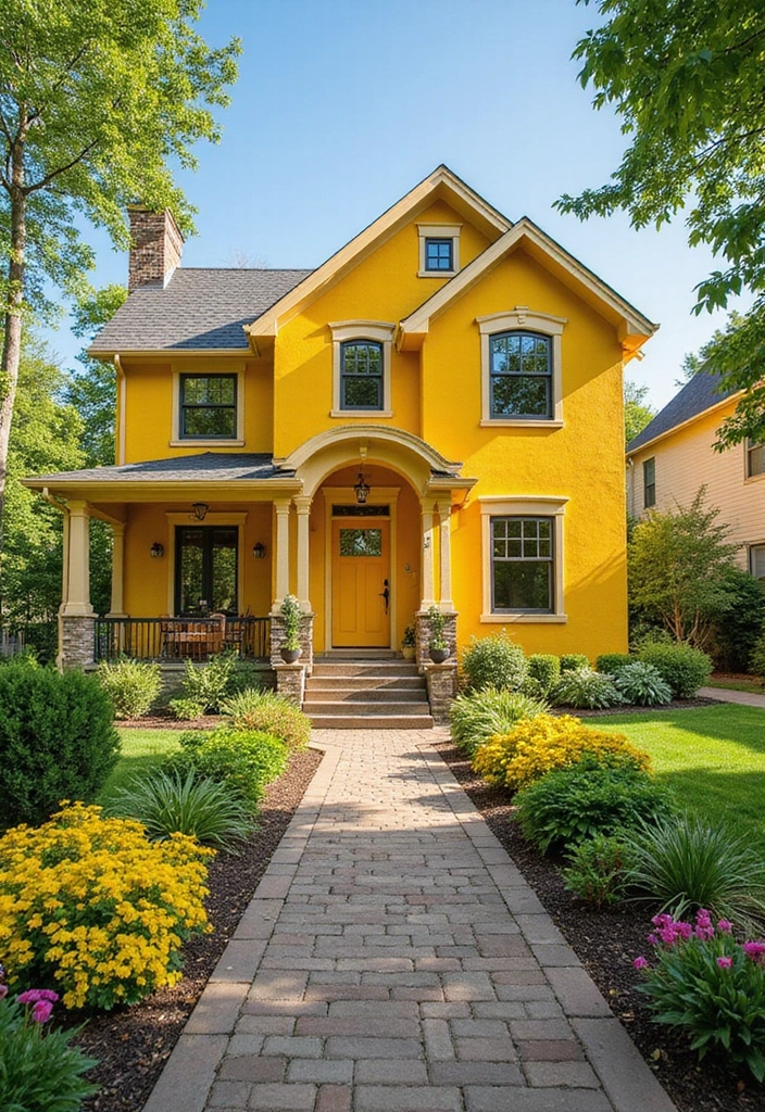 30 Modern Exterior Paint Colors That Boost Home Value - 14. Vibrant Yellow