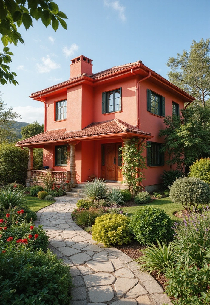 30 Modern Exterior Paint Colors That Boost Home Value - 21. Coral