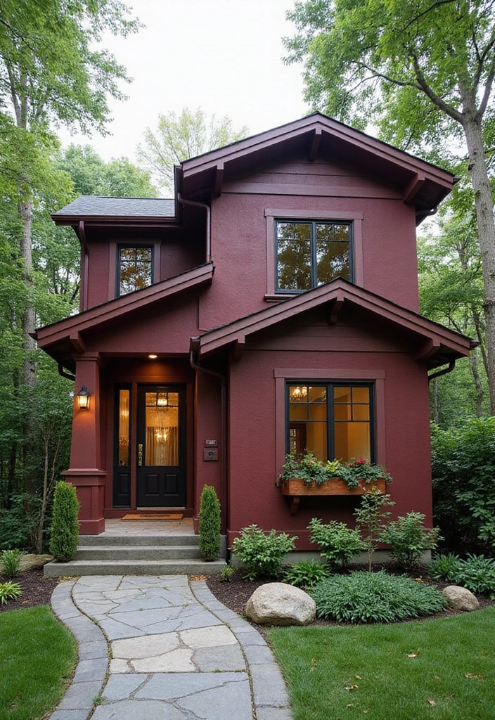 30 Modern Exterior Paint Colors That Boost Home Value - 26. Rich Merlot