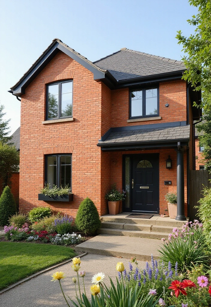 30 Orange Brick Exterior Color Schemes That Look Amazing - 11. Blush Pink and Charcoal
