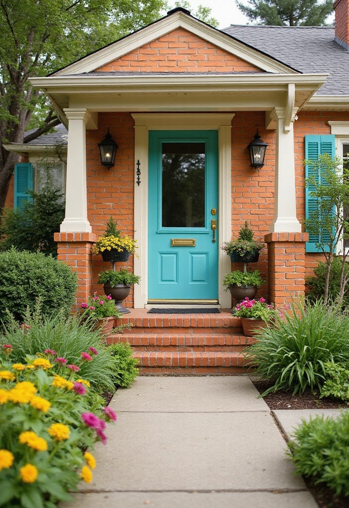 30 Orange Brick Exterior Color Schemes That Look Amazing - 21. Turquoise and Ivory