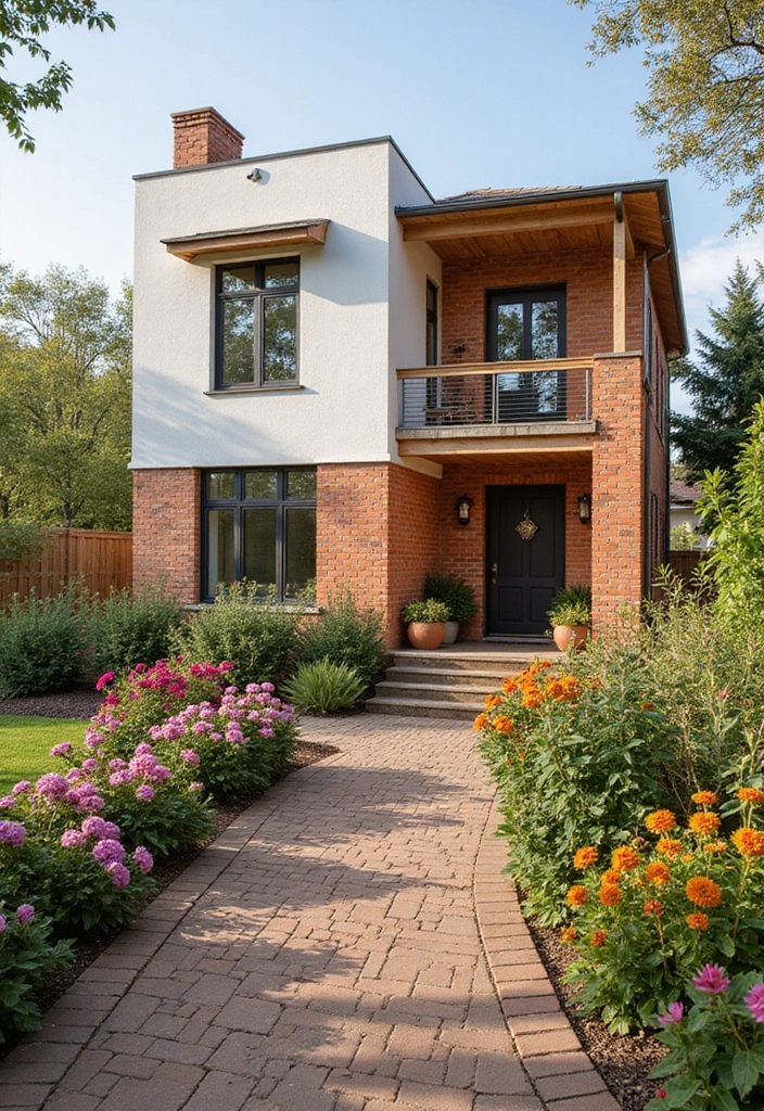 30 Orange Brick Exterior Color Schemes That Look Amazing - 24. Bright White and Rustic Brown