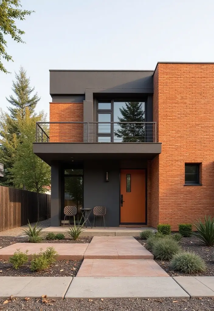 30 Orange Brick Exterior Color Schemes That Look Amazing - 6. Charcoal and Terracotta