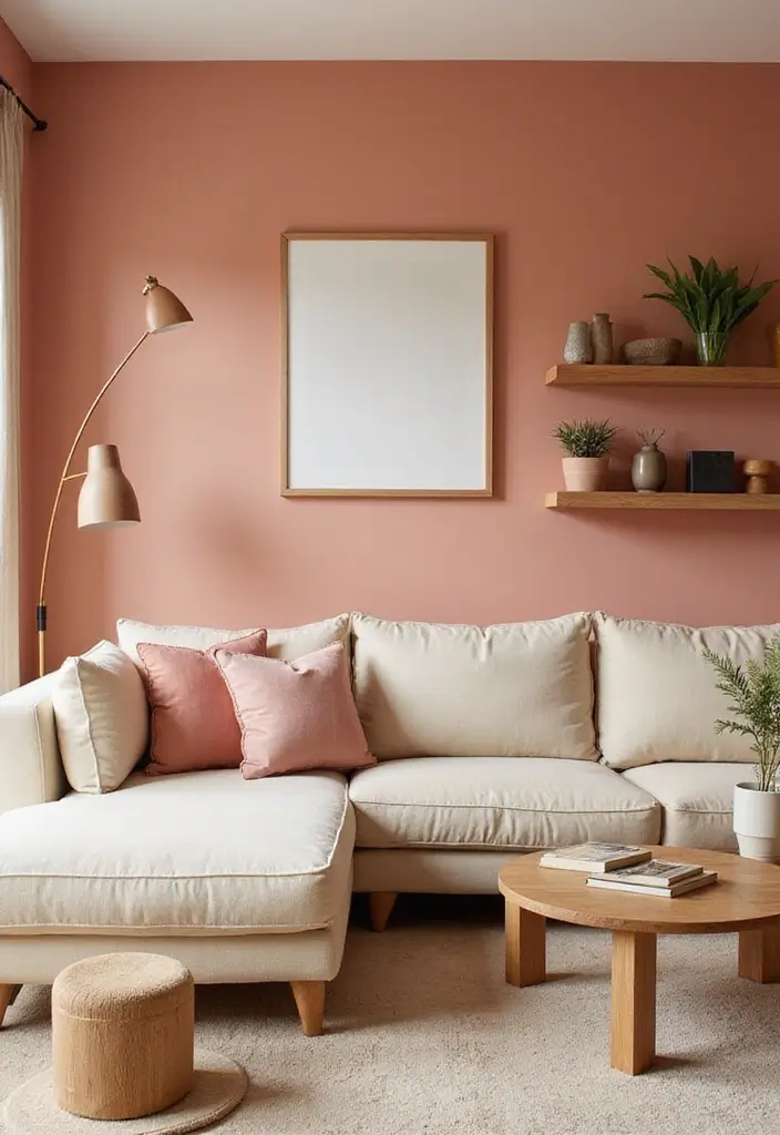 30 Pink Contrast Color Combinations for Modern Interiors 11 30 Pink Contrast Color Combinations for Modern Interiors - 11. Salmon Pink & Creamy Beige