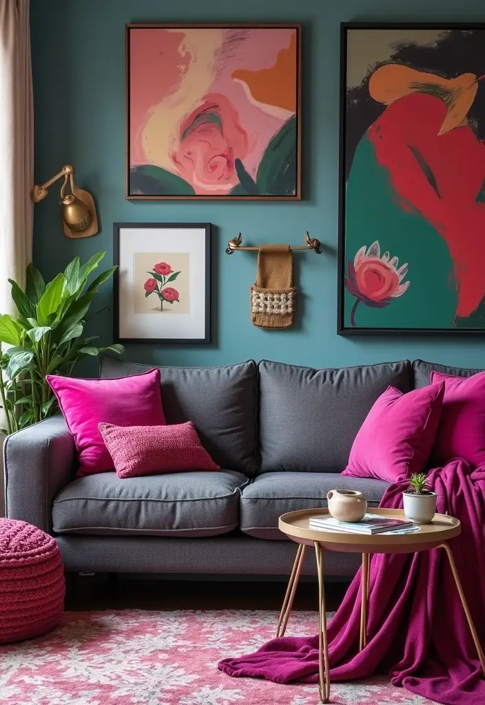 30 Pink Contrast Color Combinations for Modern Interiors 2 30 Pink Contrast Color Combinations for Modern Interiors - 2. Hot Pink & Charcoal Gray