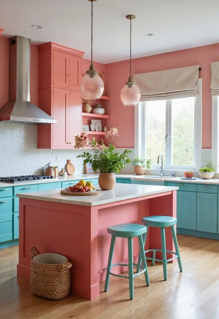 30 Pink Contrast Color Combinations for Modern Interiors 4 30 Pink Contrast Color Combinations for Modern Interiors - 4. Coral Pink & Teal