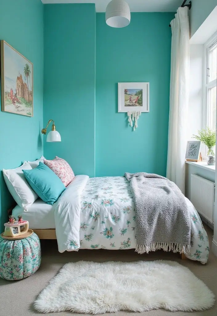 30+ Stunning Bedroom Paint Color Ideas to Transform Your Room Instantly 22 30+ Stunning Bedroom Paint Color Ideas to Transform Your Room Instantly - 22. Bright Turquoise for a Fun Escape