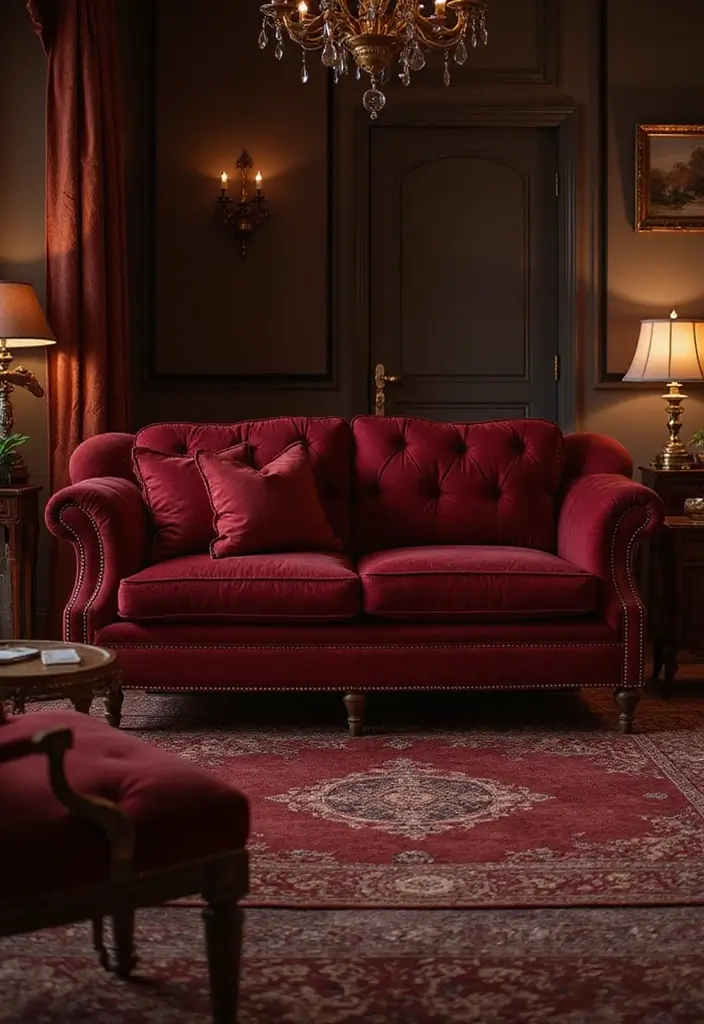 30 Stylish Living Room Sofa Color Ideas for Modern Homes - 11. Rich Burgundy