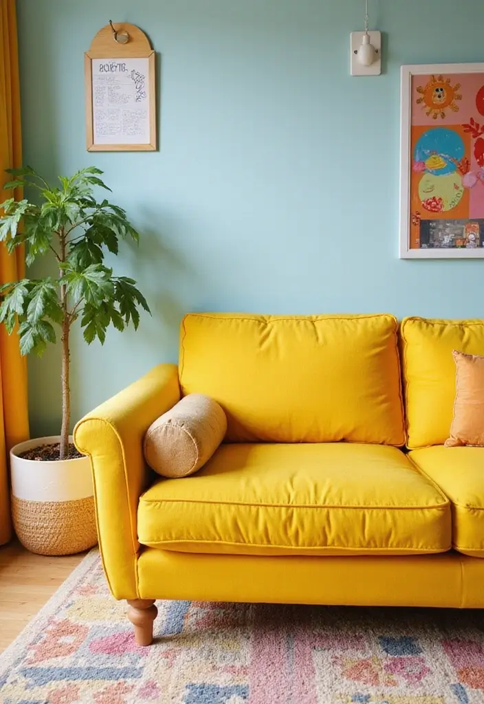 30 Stylish Living Room Sofa Color Ideas for Modern Homes - 20. Bright Canary Yellow