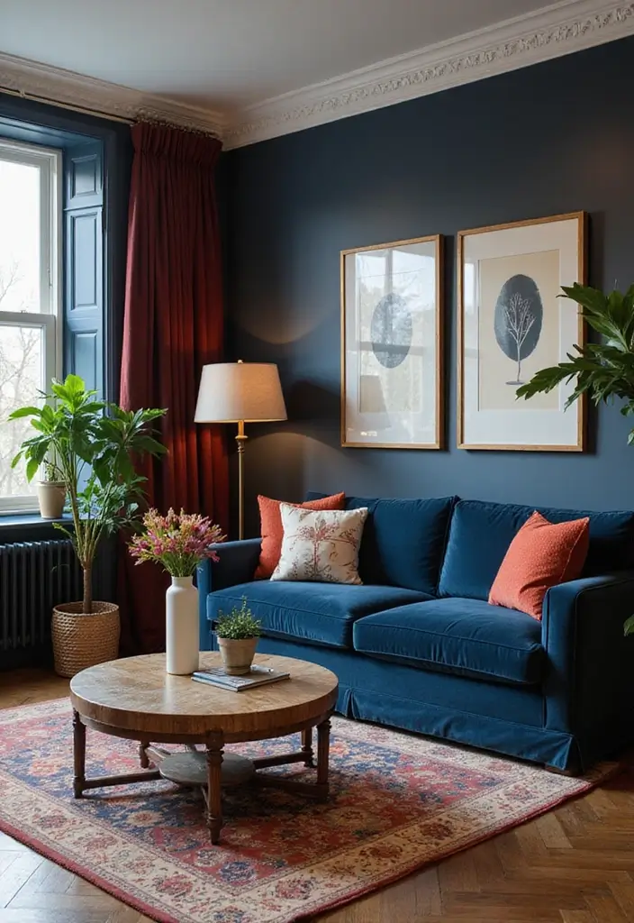 30 Stylish Living Room Sofa Color Ideas for Modern Homes - 21. Sophisticated Navy
