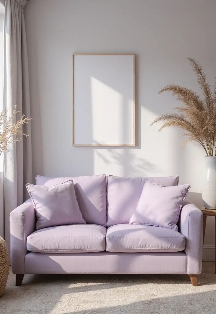 30 Stylish Living Room Sofa Color Ideas for Modern Homes - 22. Soft Lavender