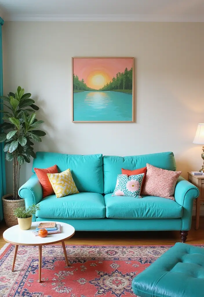 30 Stylish Living Room Sofa Color Ideas for Modern Homes - 24. Bright Aqua