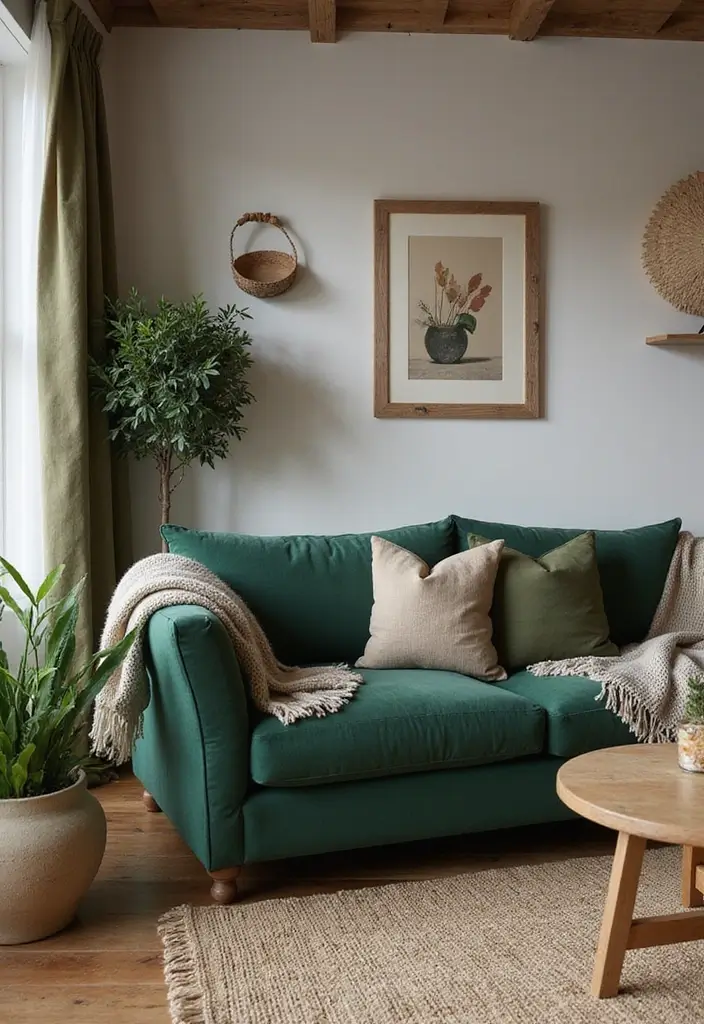 30 Stylish Living Room Sofa Color Ideas for Modern Homes - 25. Rustic Forest Green