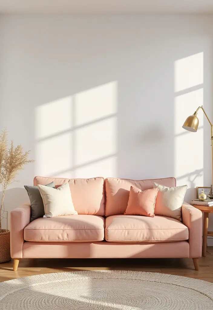 30 Stylish Living Room Sofa Color Ideas for Modern Homes - 26. Soft Peach