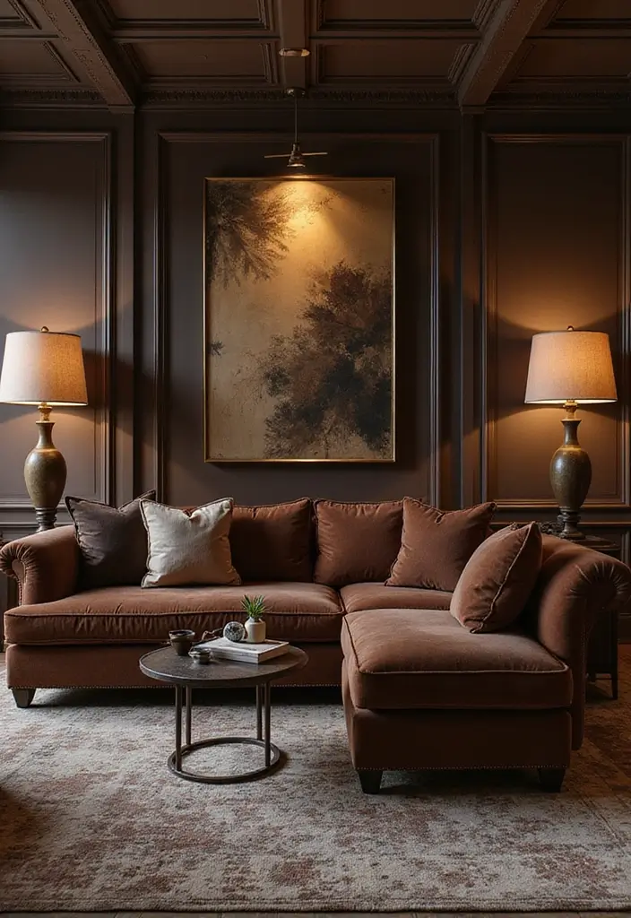 30 Stylish Living Room Sofa Color Ideas for Modern Homes - 27. Rich Chocolate