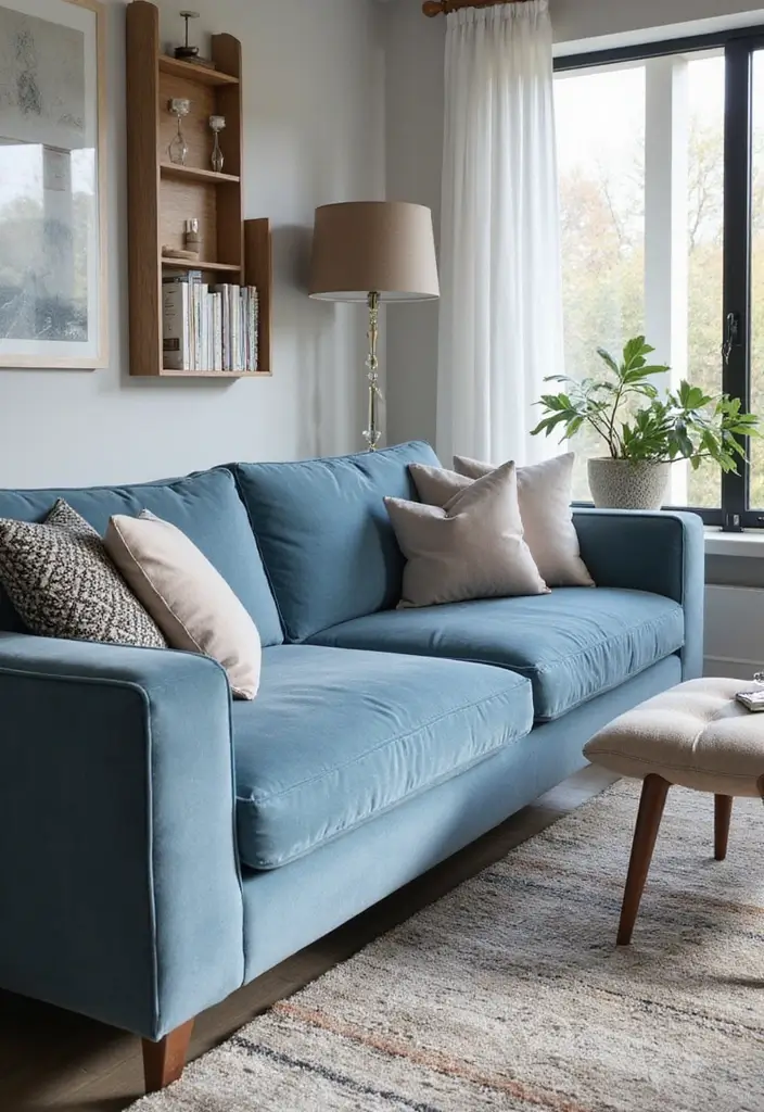 30 Stylish Living Room Sofa Color Ideas for Modern Homes - 28. Elegant Steel Blue