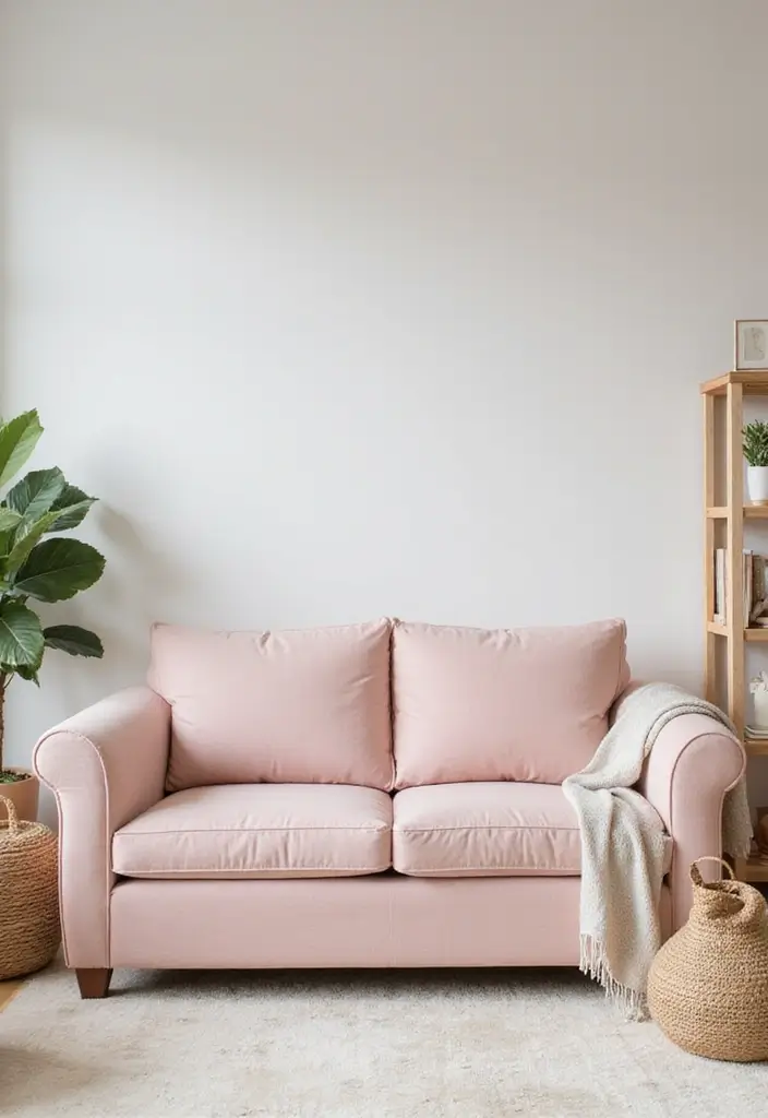 30 Stylish Living Room Sofa Color Ideas for Modern Homes - 4. Subtle Blush Pink
