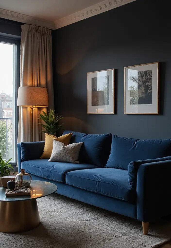30 Stylish Living Room Sofa Color Ideas for Modern Homes - 5. Deep Navy Blue