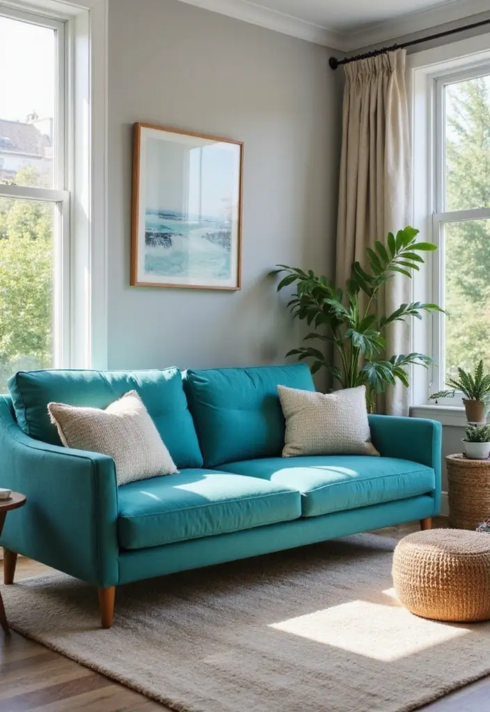 30 Stylish Living Room Sofa Color Ideas for Modern Homes - 7. Cool Teal